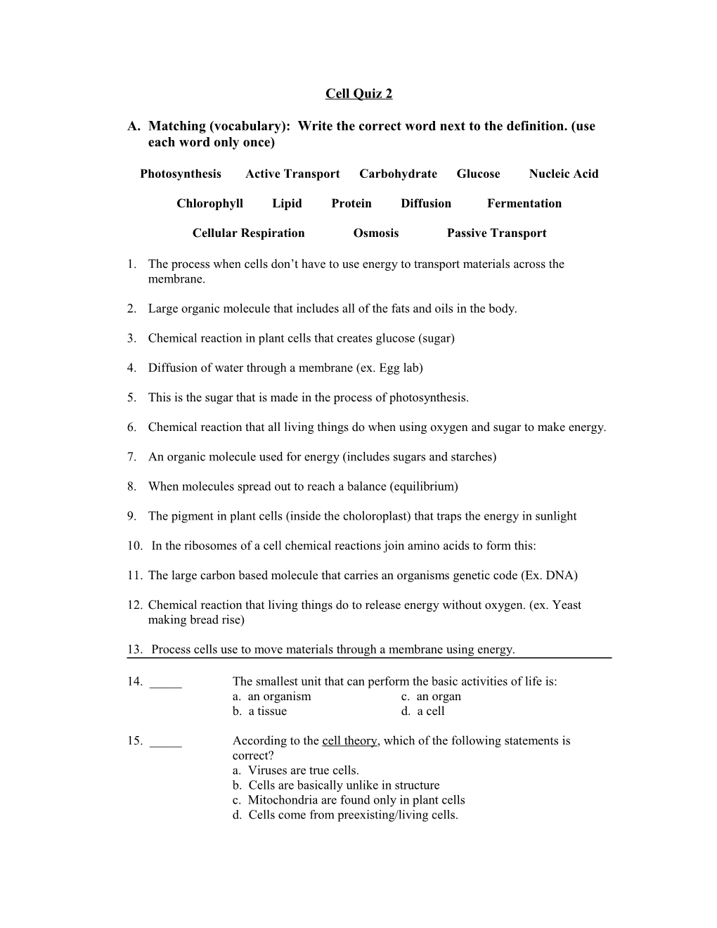 Cell Quiz/Test