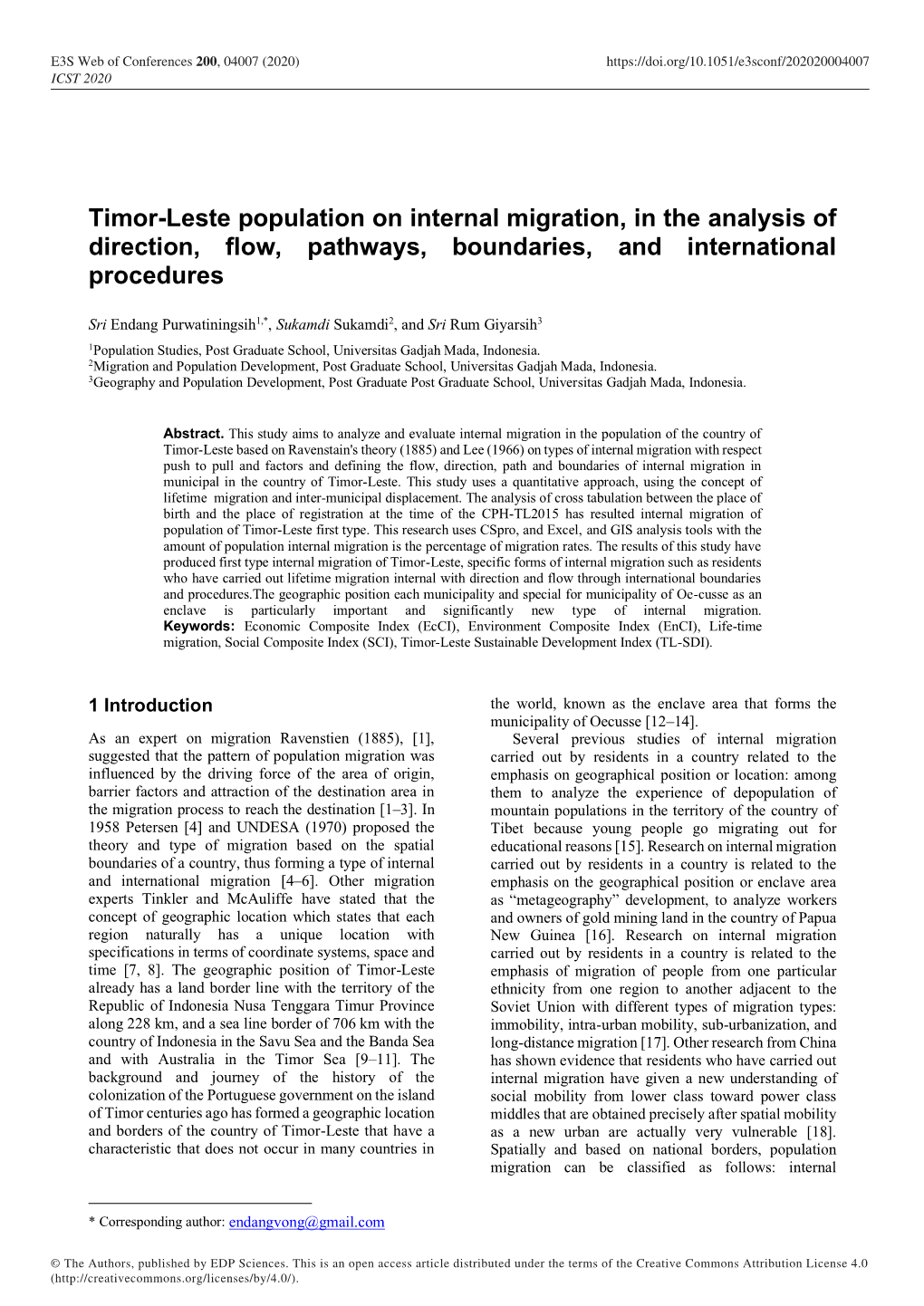 Timor-Leste Population on Internal Migration, in the Analysis of Direction, Flow, Pathways, Boundaries, and International Procedures