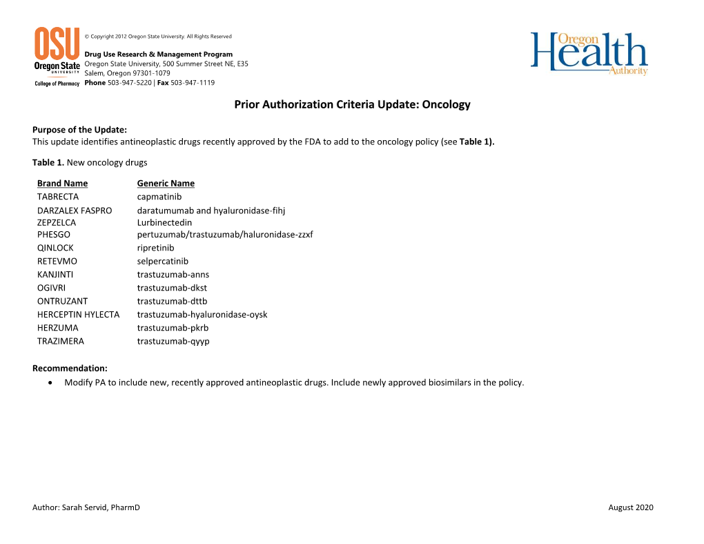 Prior Authorization Criteria Update: Oncology