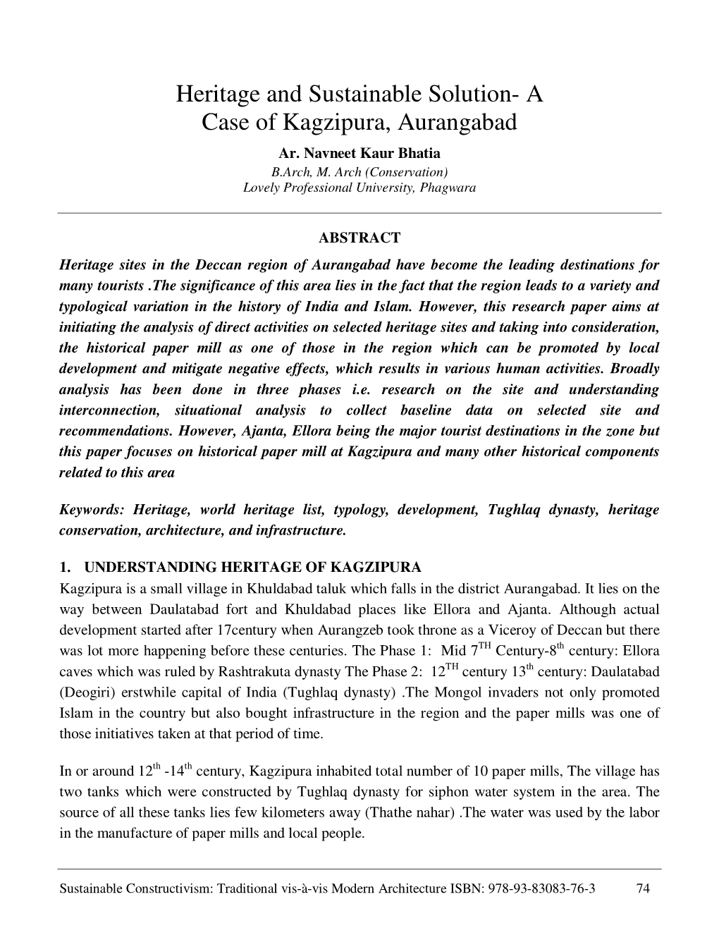 Heritage and Sustainable Solution- a Case of Kagzipura, Aurangabad Ar