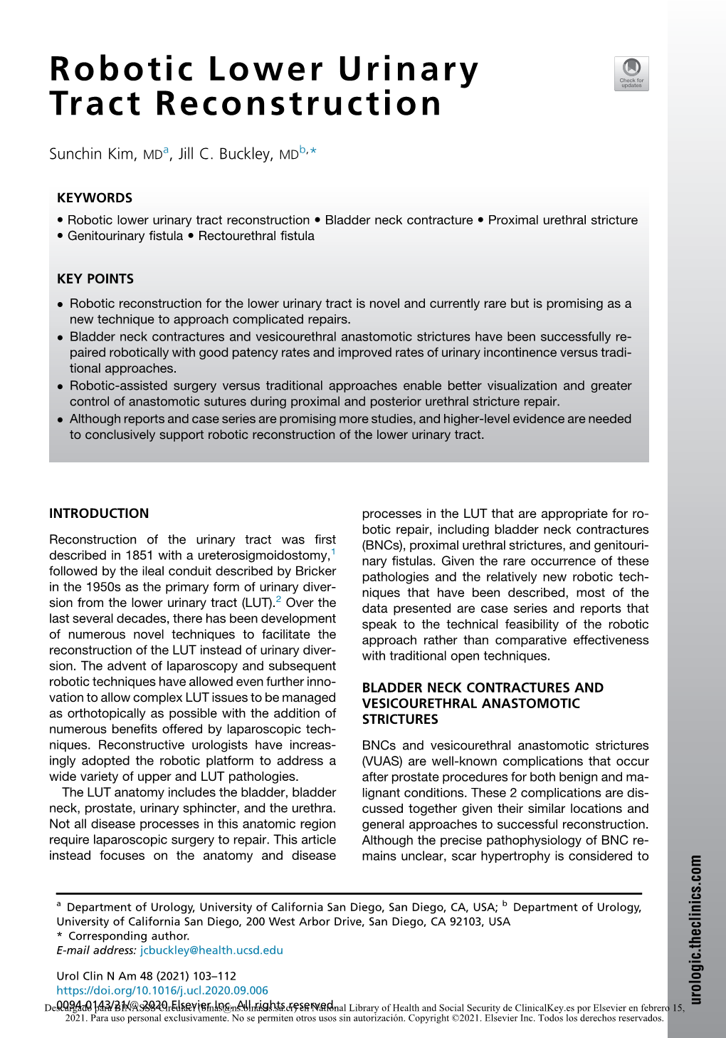 Robotic Lower Urinary Tract Reconstruction