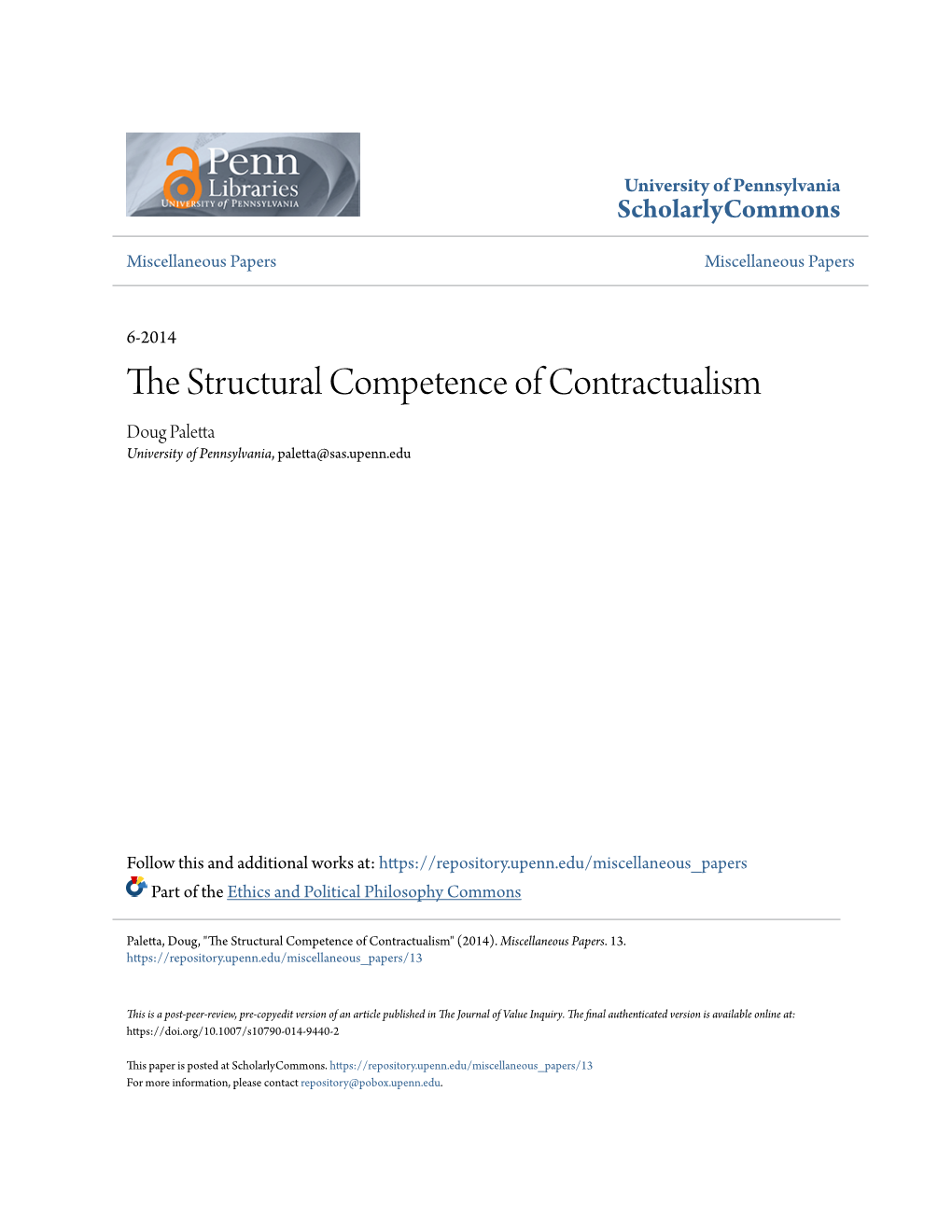 The Structural Competence of Contractualism1 Contractualists Characterize Morality As Fundamentally Concerning How People Relate to One Another