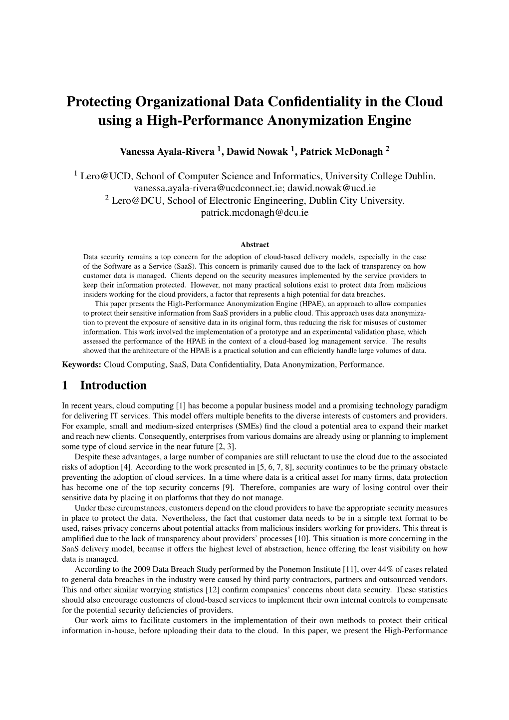 Protecting Organizational Data Confidentiality in the Cloud Using a High-Performance Anonymization Engine