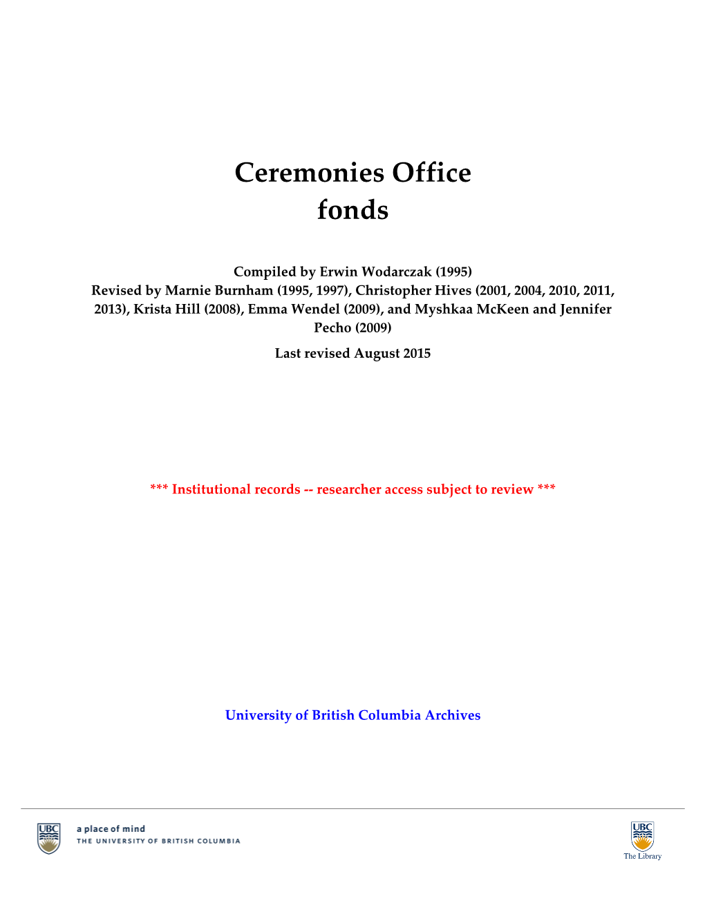 Ceremonies Office Fonds