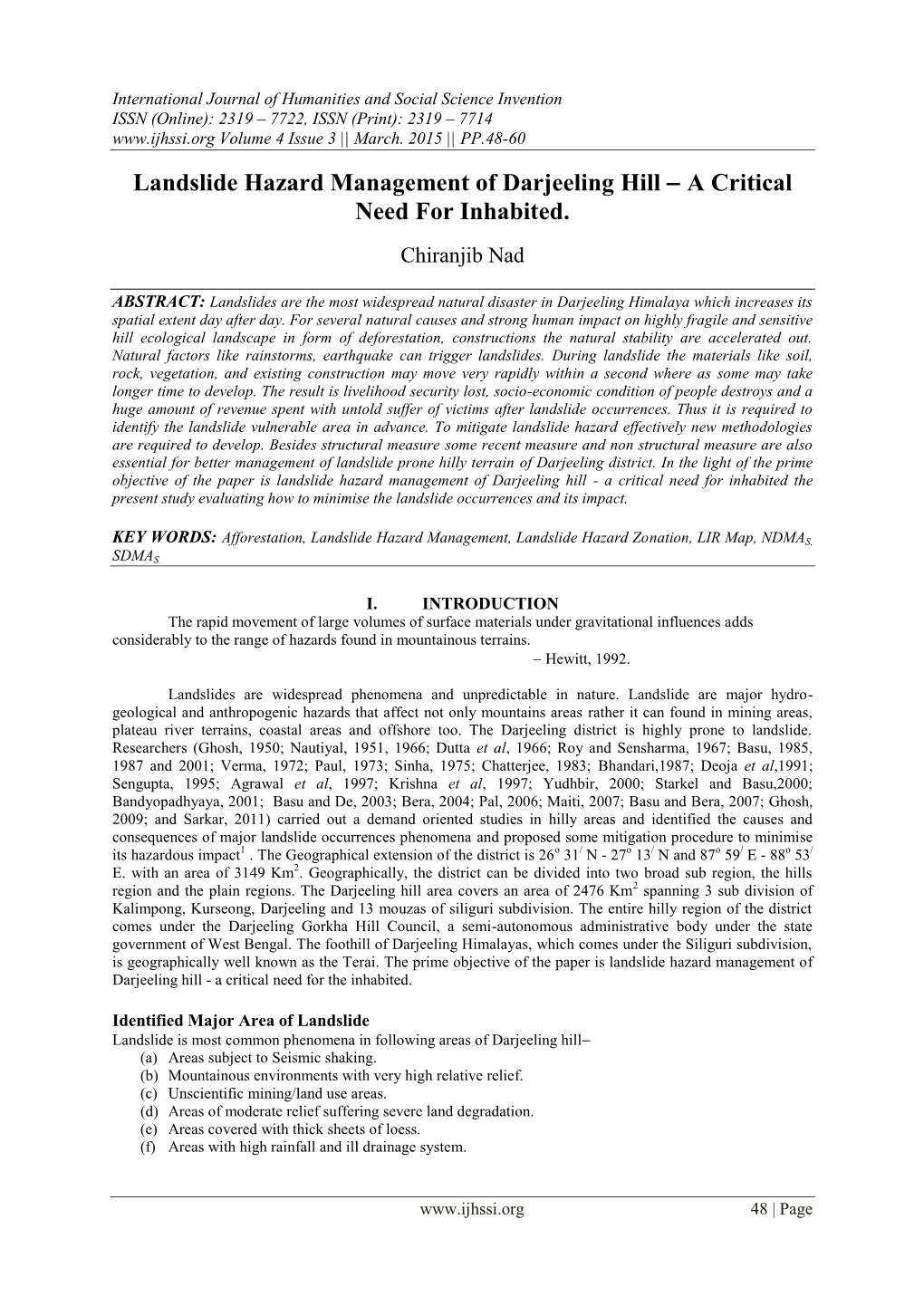 Landslide Hazard Management of Darjeeling Hill  a Critical Need for Inhabited