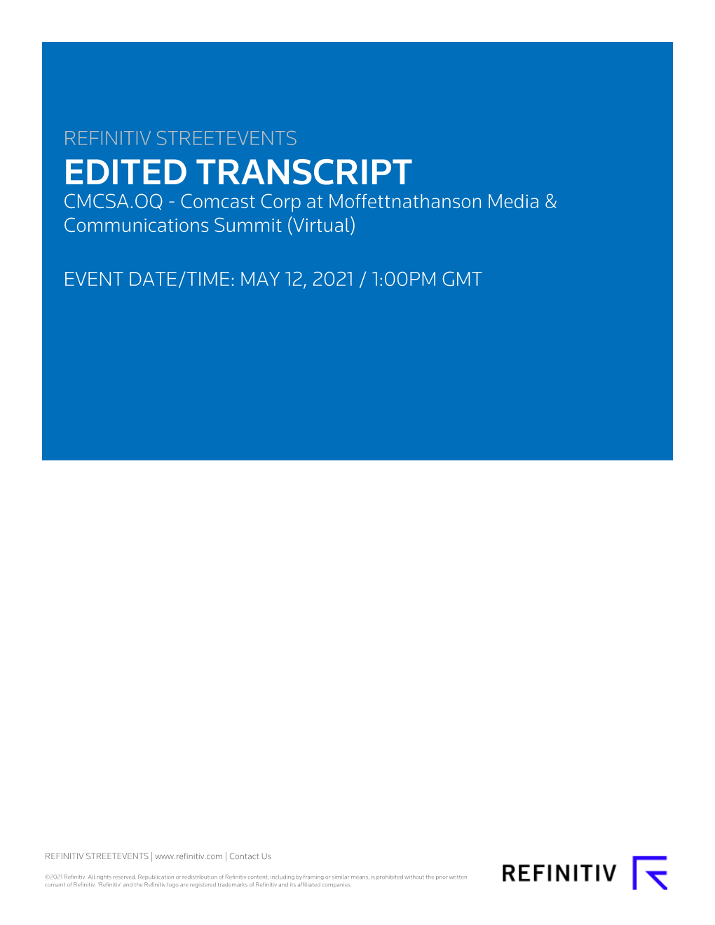 TRANSCRIPT CMCSA.OQ - Comcast Corp at Moffettnathanson Media & Communications Summit (Virtual)