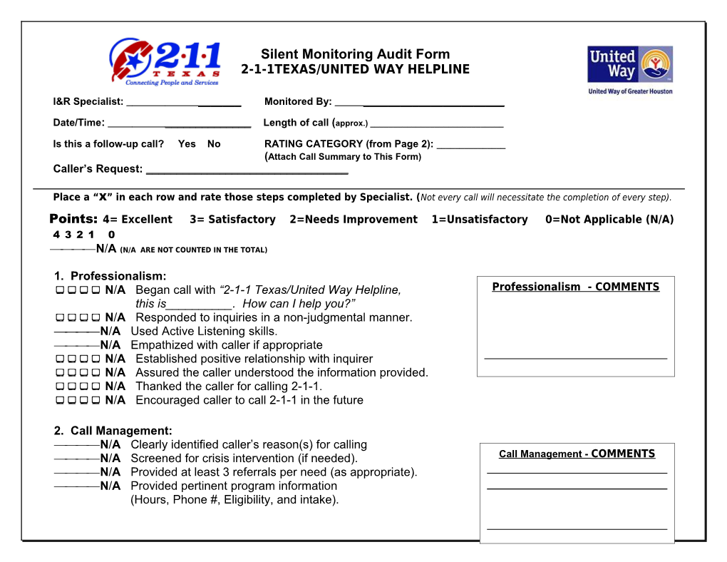 Silent Monitoring Audit Form