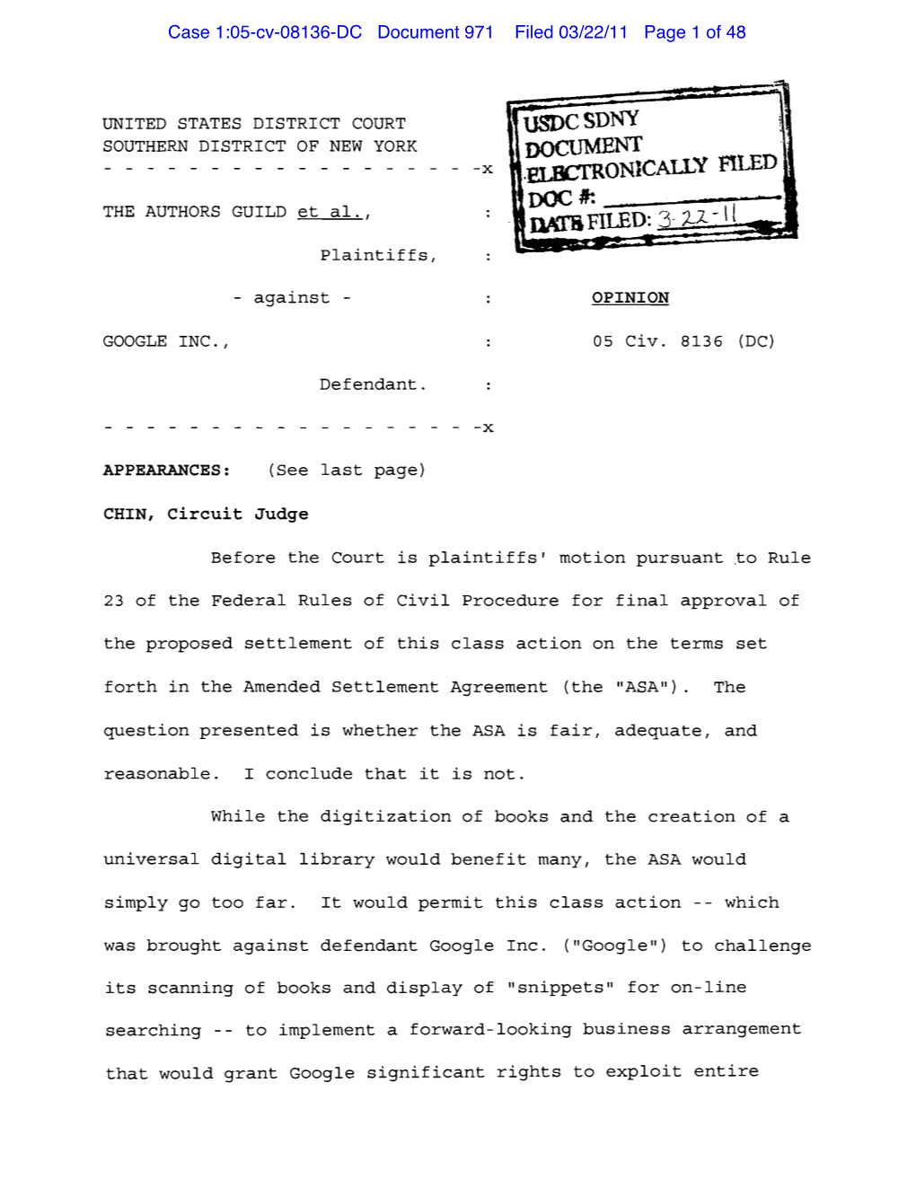 Case 1:05-Cv-08136-DC Document 971 Filed 03/22/11 Page 1 of 48