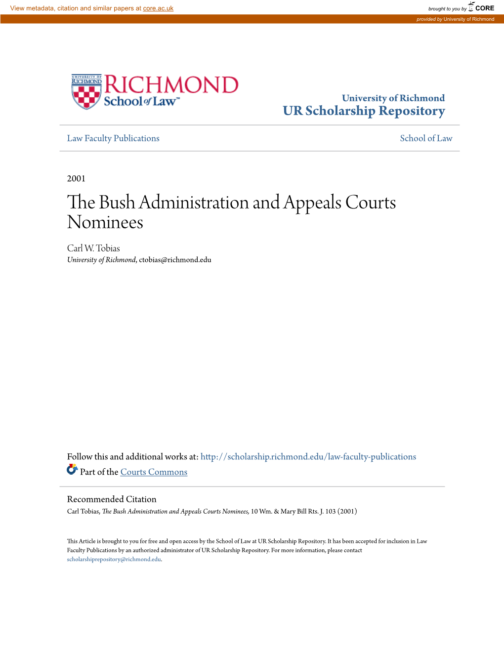 The Bush Administration and Appeals Courts Nominees, 10 Wm
