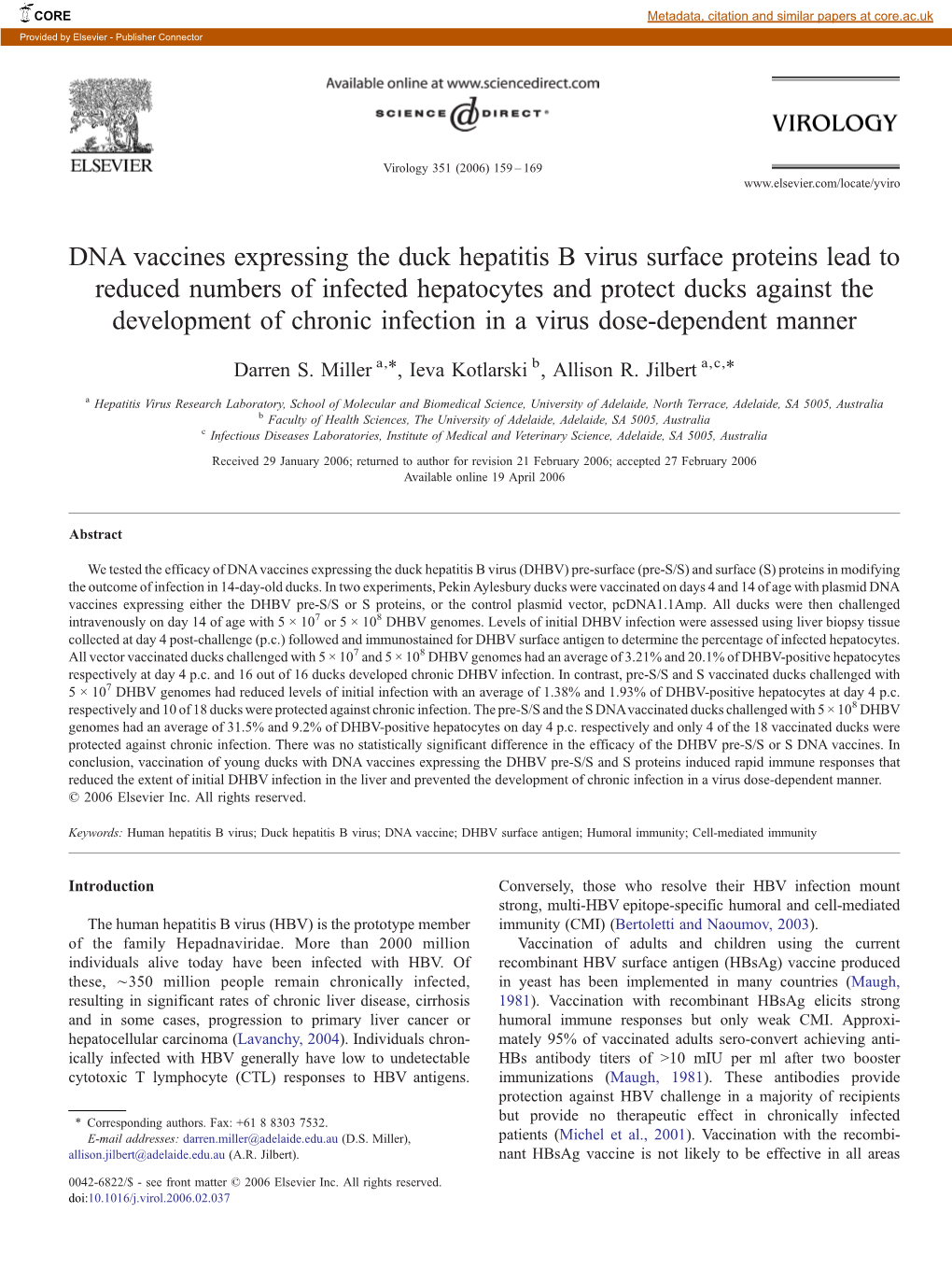 DNA Vaccines Expressing the Duck Hepatitis B Virus Surface Proteins