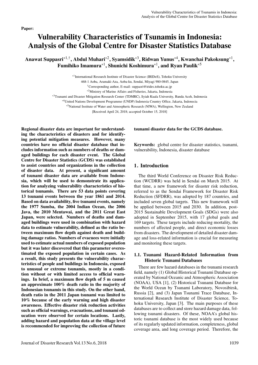 Vulnerability Characteristics of Tsunamis in Indonesia: Analysis of the Global Centre for Disaster Statistics Database