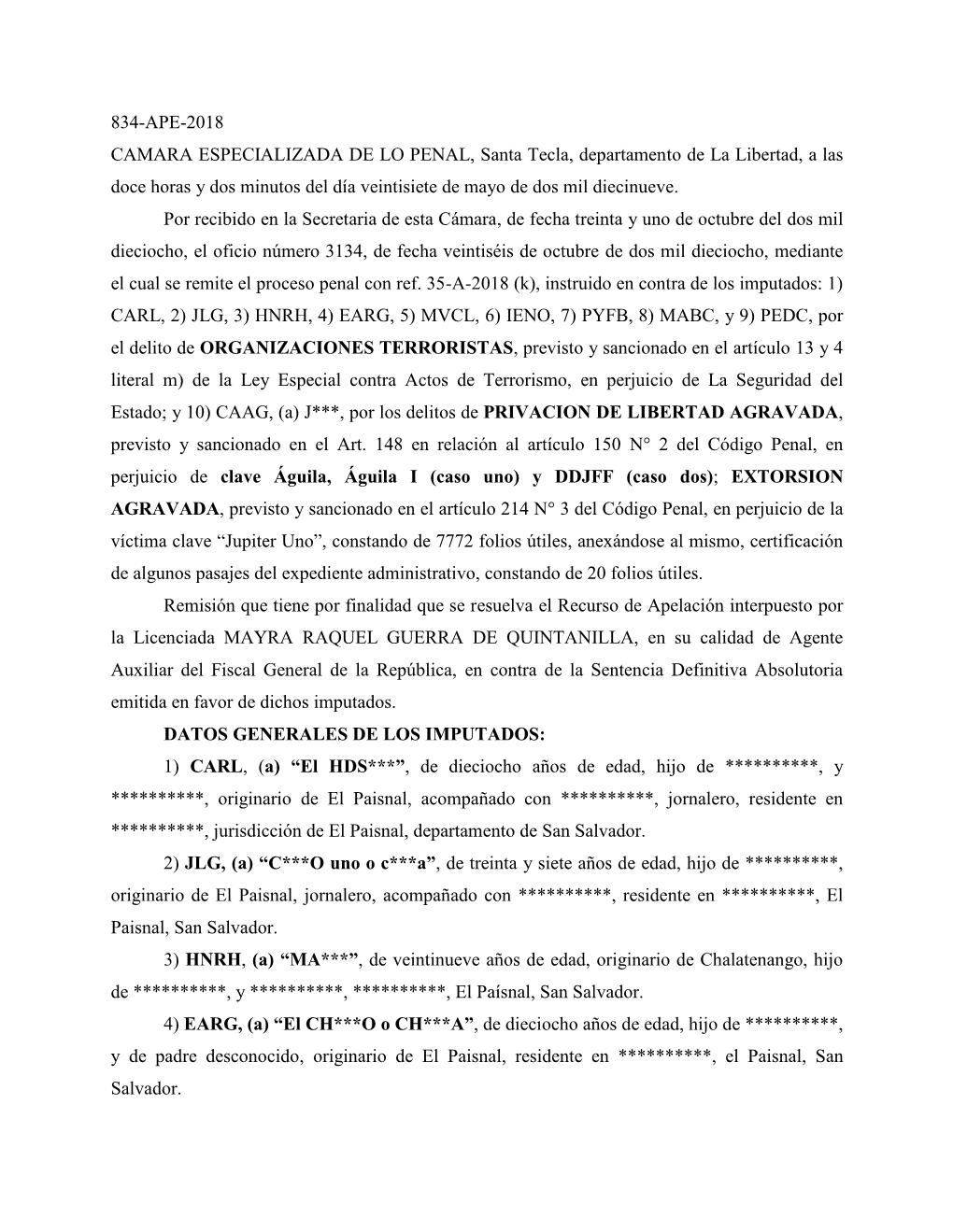 834-Ape-2018 Camara Especializada De Lo Penal