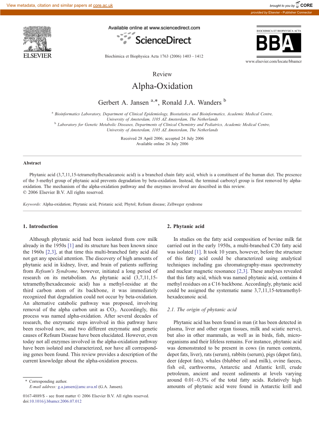 Alpha-Oxidation ⁎ Gerbert A