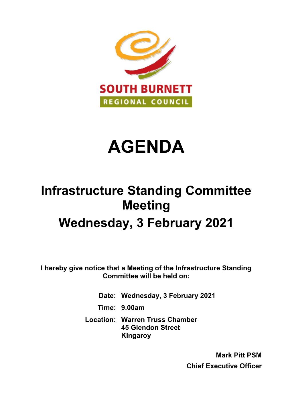 Agenda of Infrastructure Standing Committee Meeting
