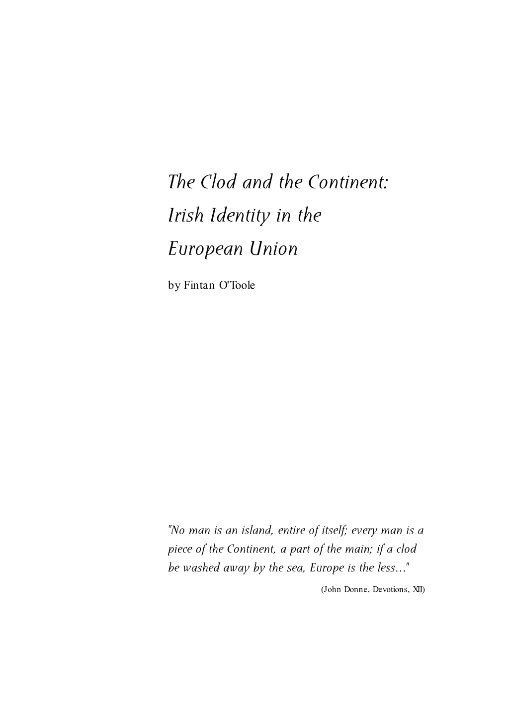 Irish Identity in the European Union by Fintan O'toole