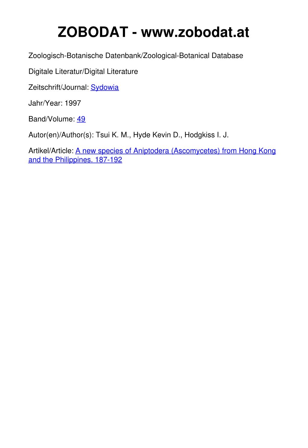 A New Species of Aniptodera (Ascomycetes) from Hong Kong and the Philippines