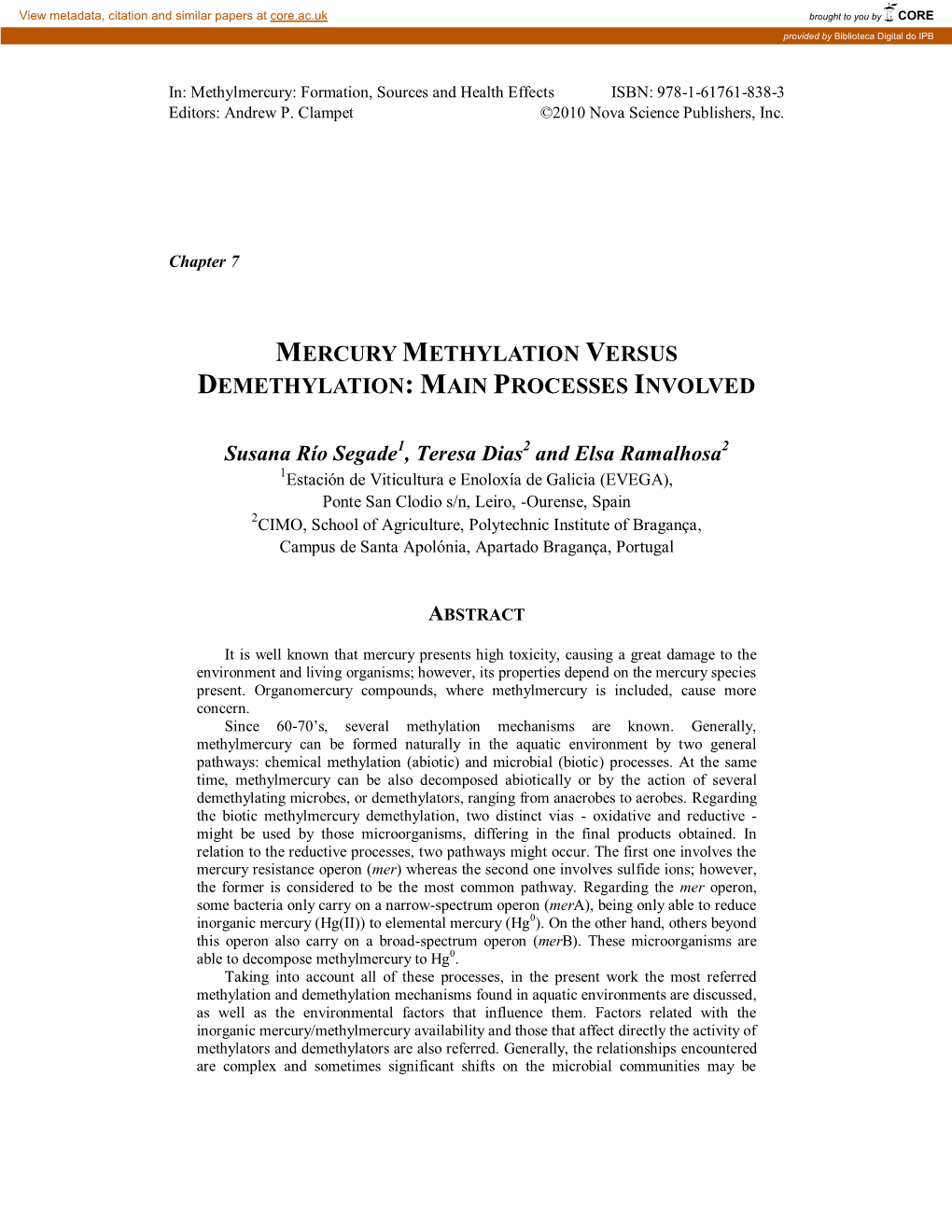 Mercury Methylation Versus Demethylation: Main Processes Involved