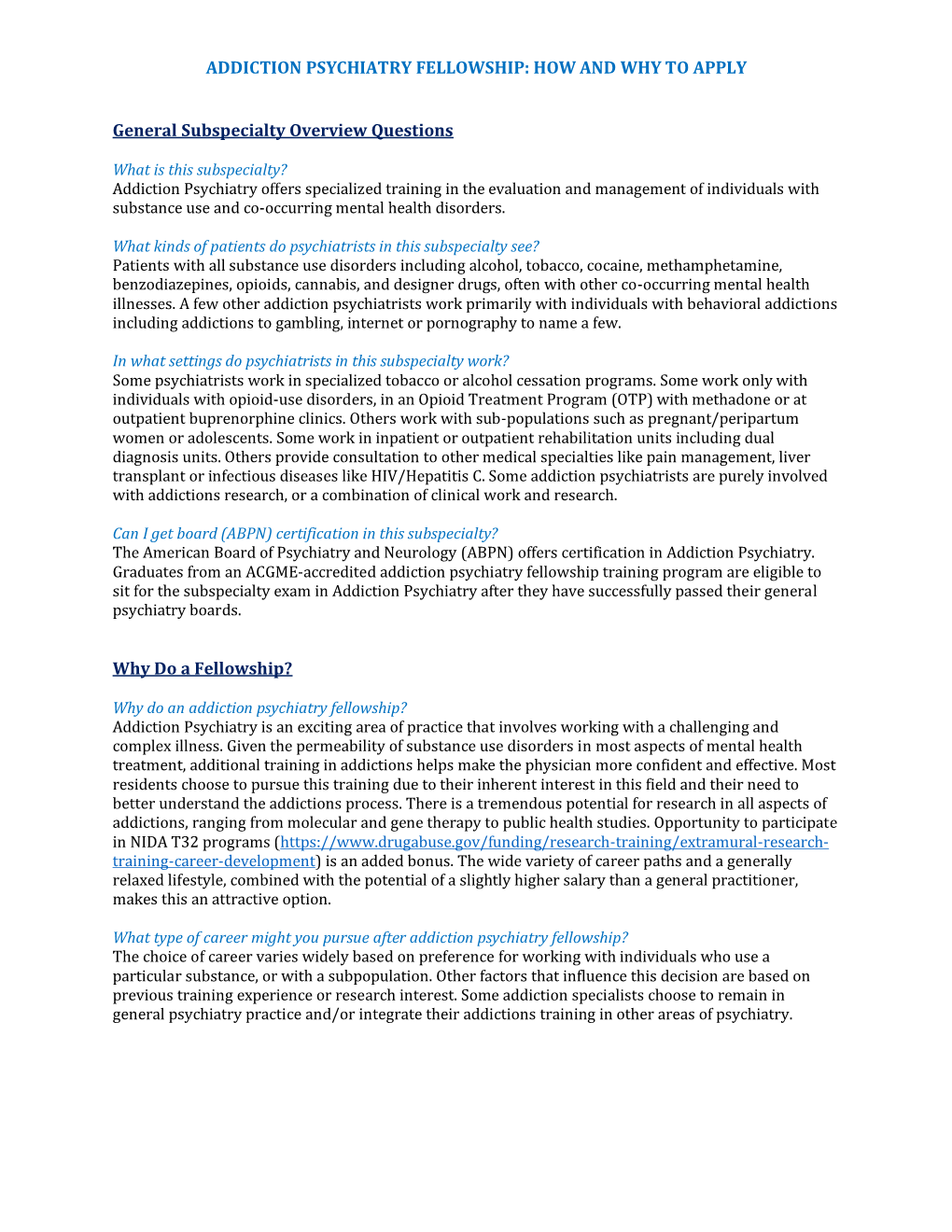 Addiction Psychiatry Fellowship: How and Why to Apply