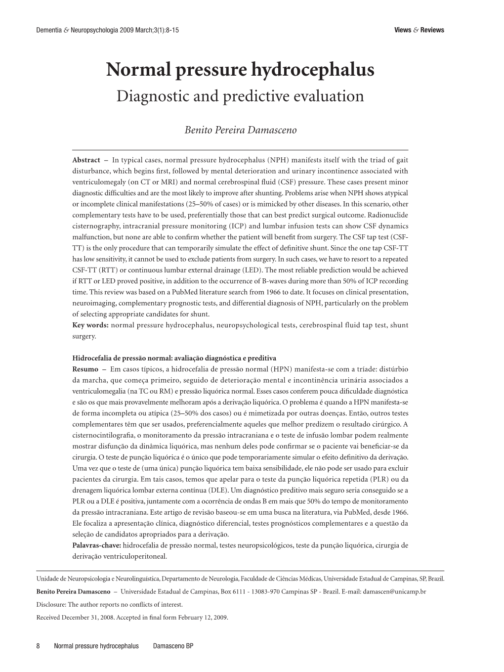 Normal Pressure Hydrocephalus Diagnostic and Predictive Evaluation