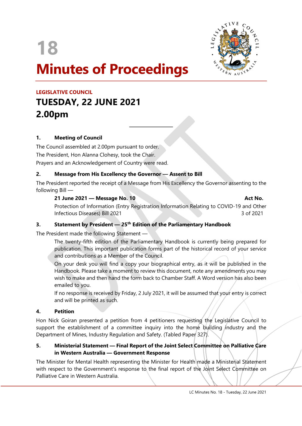 Minutes of Proceedings