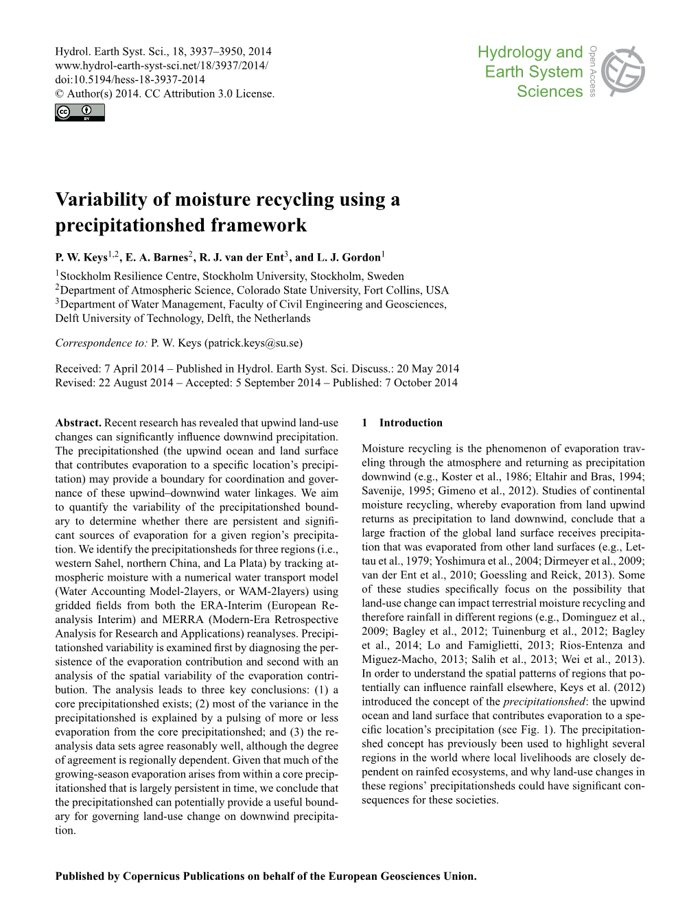 Variability of Moisture Recycling Using a Precipitationshed Framework