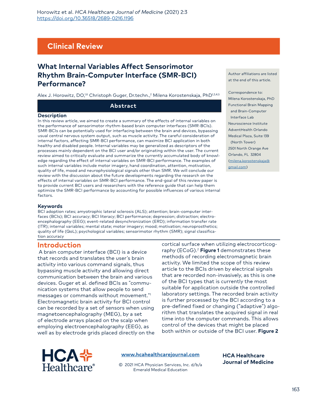 What Internal Variables Affect Sensorimotor Rhythm Brain-Computer Interface (SMR-BCI) Author Affiliations Are Listed at the End of This Article