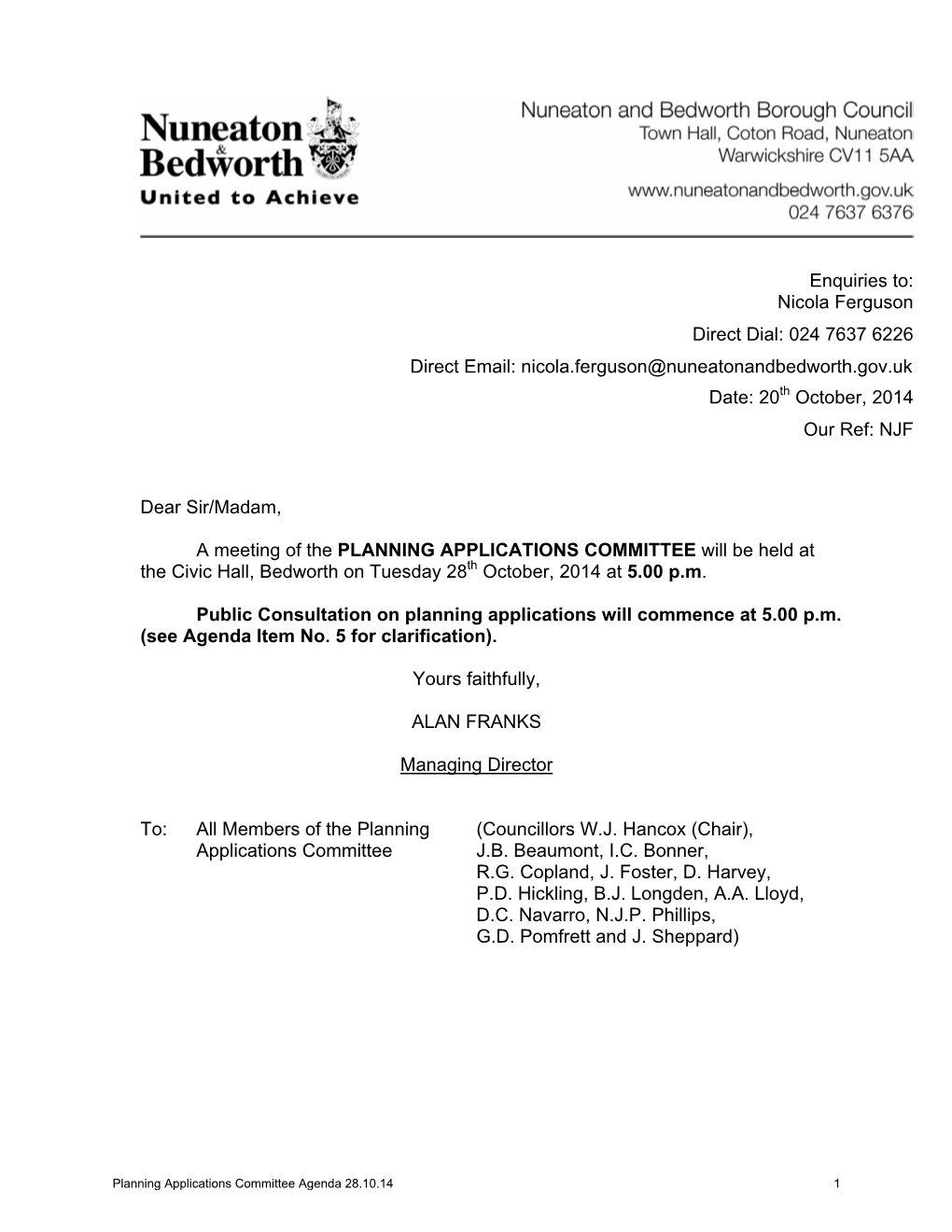 Planning Applications Committee Agenda 28.10.14 1