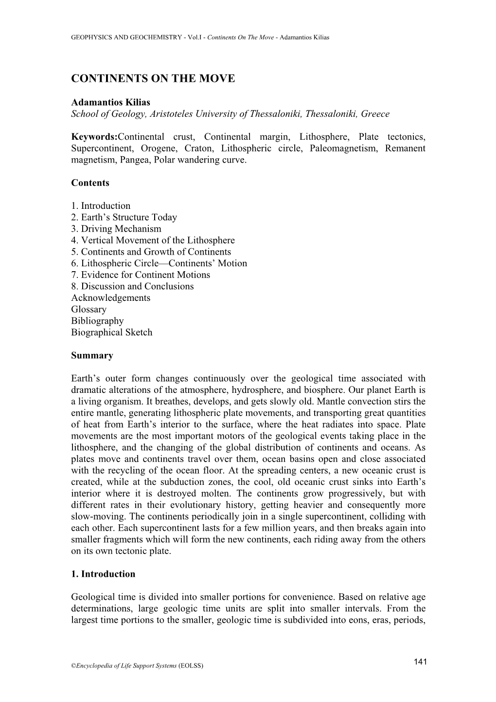 GEOPHYSICS and GEOCHEMISTRY - Vol.I - Continents on the Move - Adamantios Kilias