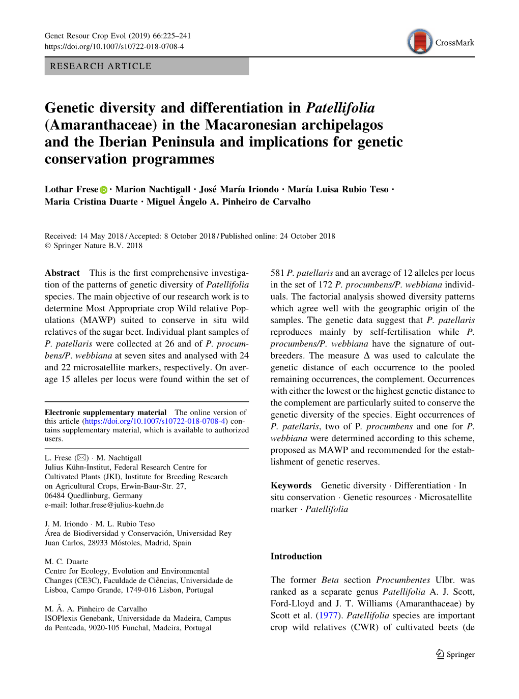 Genetic Diversity and Differentiation in Patellifolia (Amaranthaceae) in The