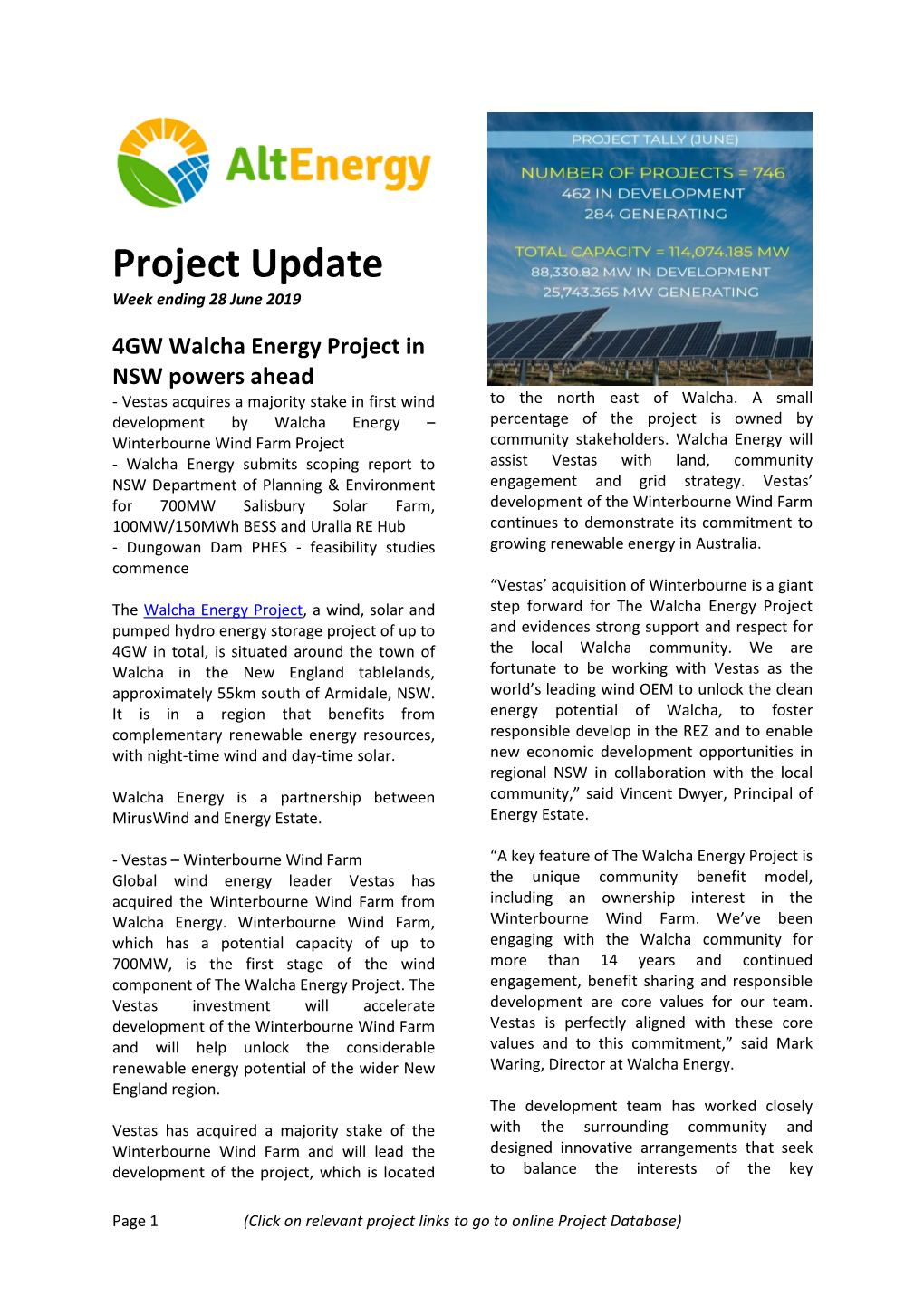 Project Update Week Ending 28 June 2019