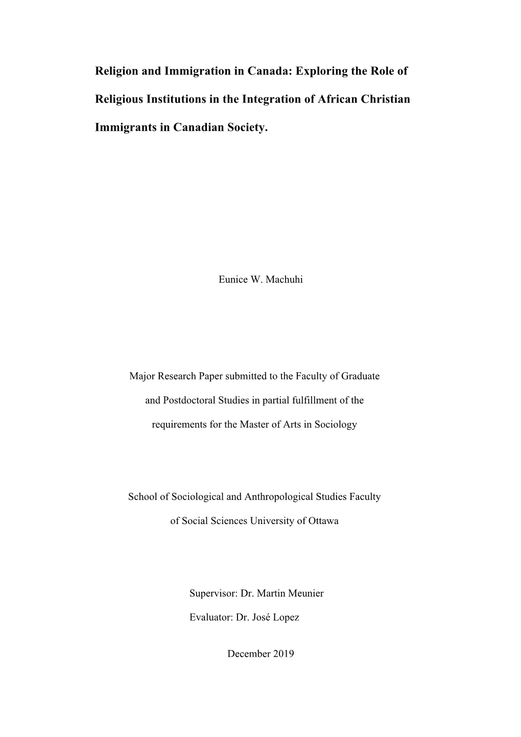 Religion and Immigration in Canada: Exploring the Role Of