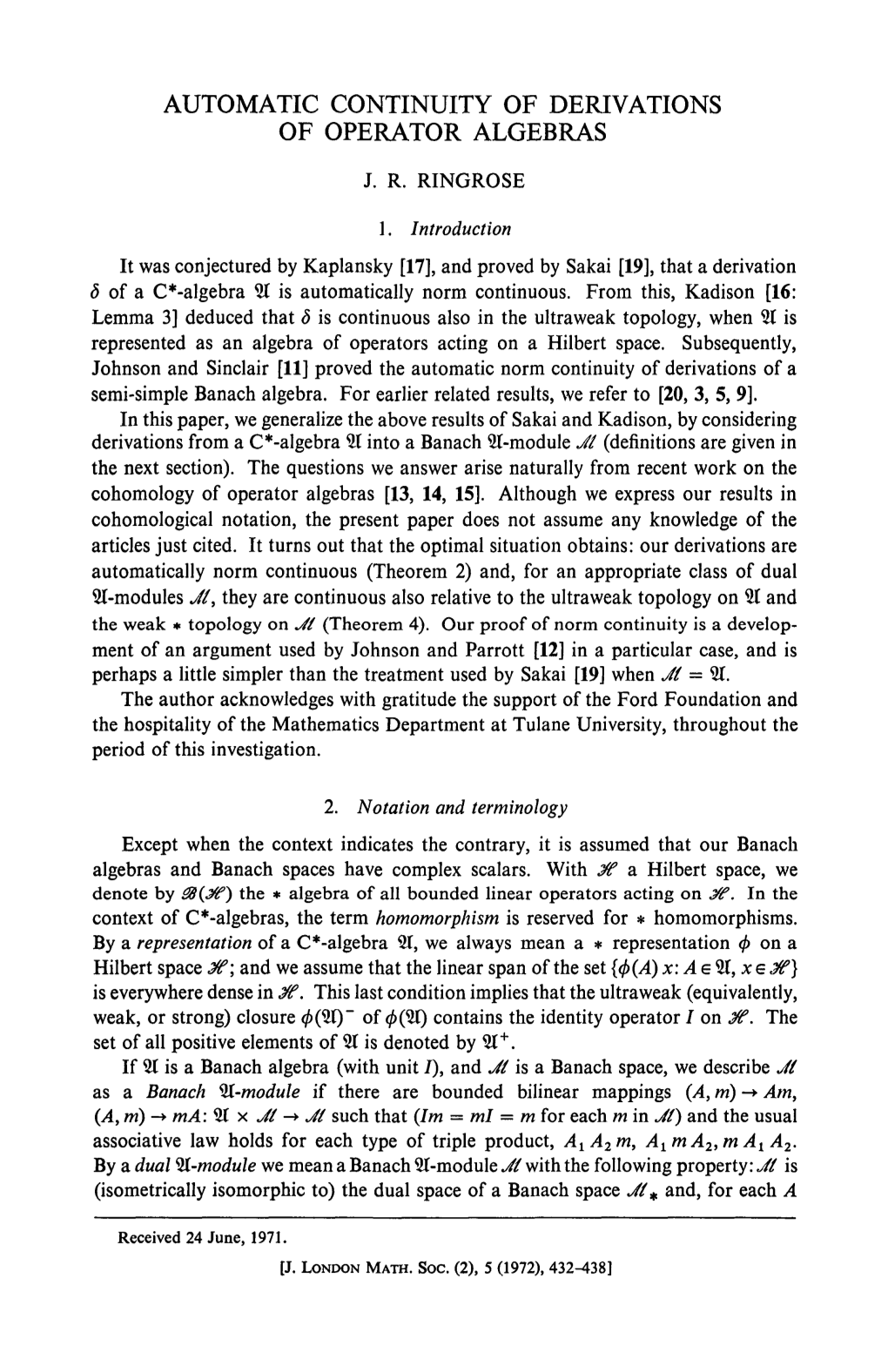 Automatic Continuity of Derivations of Operator Algebras