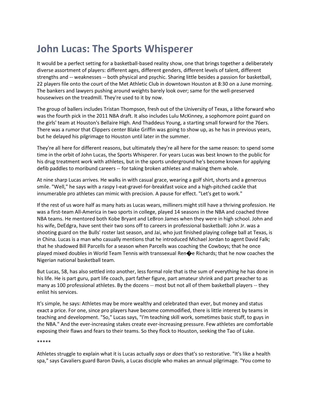 John Lucas: the Sports Whisperer