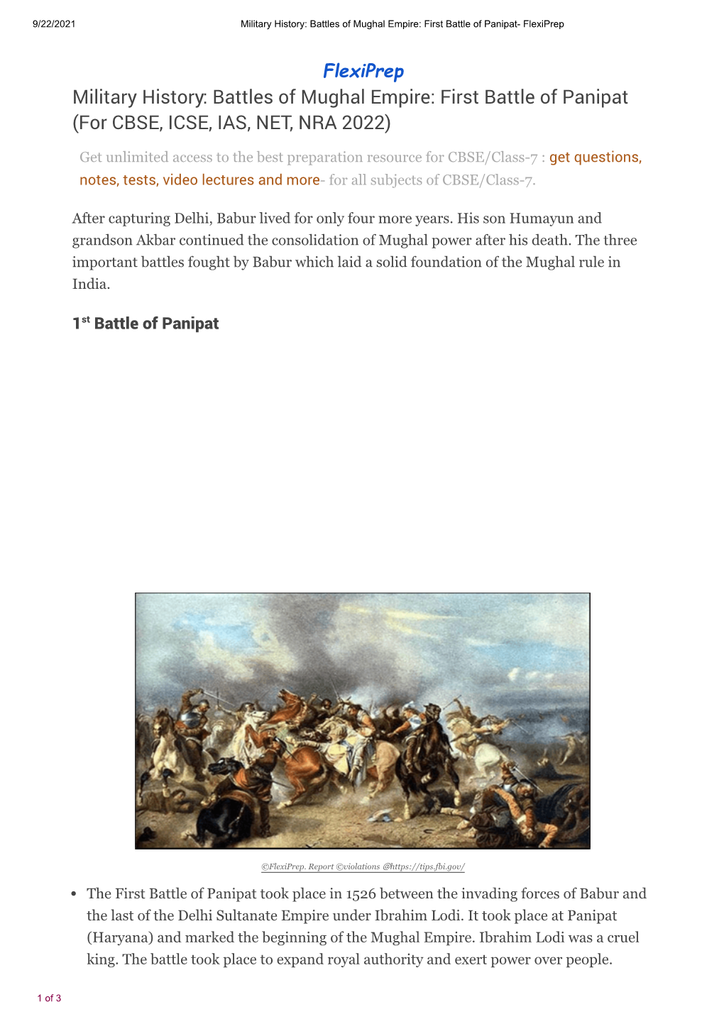 Battles of Mughal Empire: First Battle of Panipat- Flexiprep