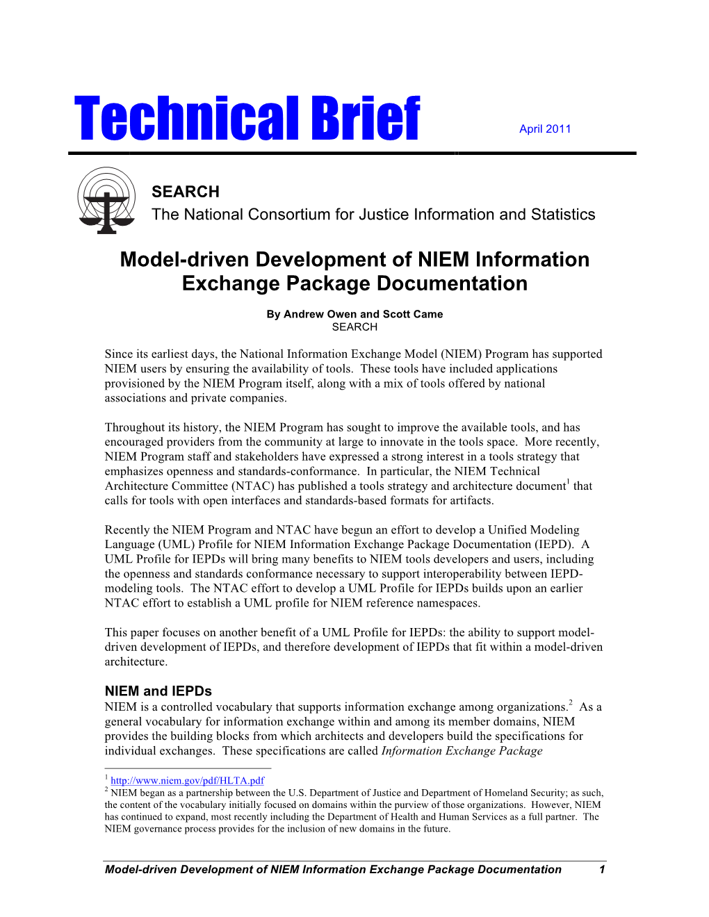 Technical Brief-Model-Driven Development of NIEM Information