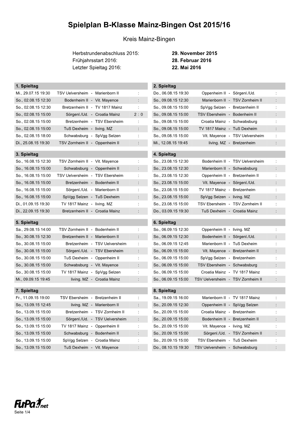 Spielplan B-Klasse Mainz-Bingen Ost 2015/16