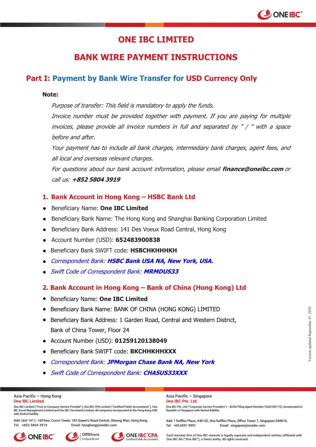 One IBC-Bank-Wire-Payment-Ins-USD-EUR-Update-040920