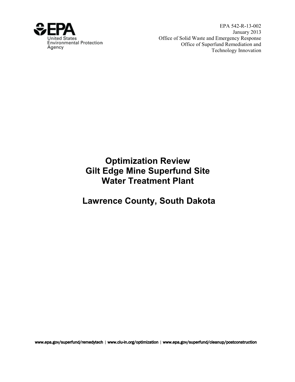 Optimization Evaluation, Gilt Edge Mine Superfund Site Water