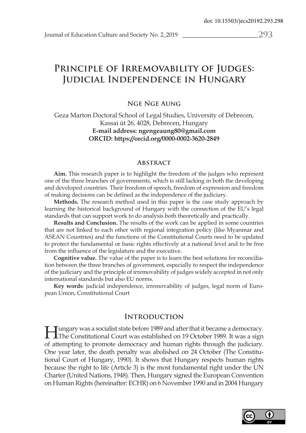 293 Principle of Irremovability of Judges: Judicial Independence In