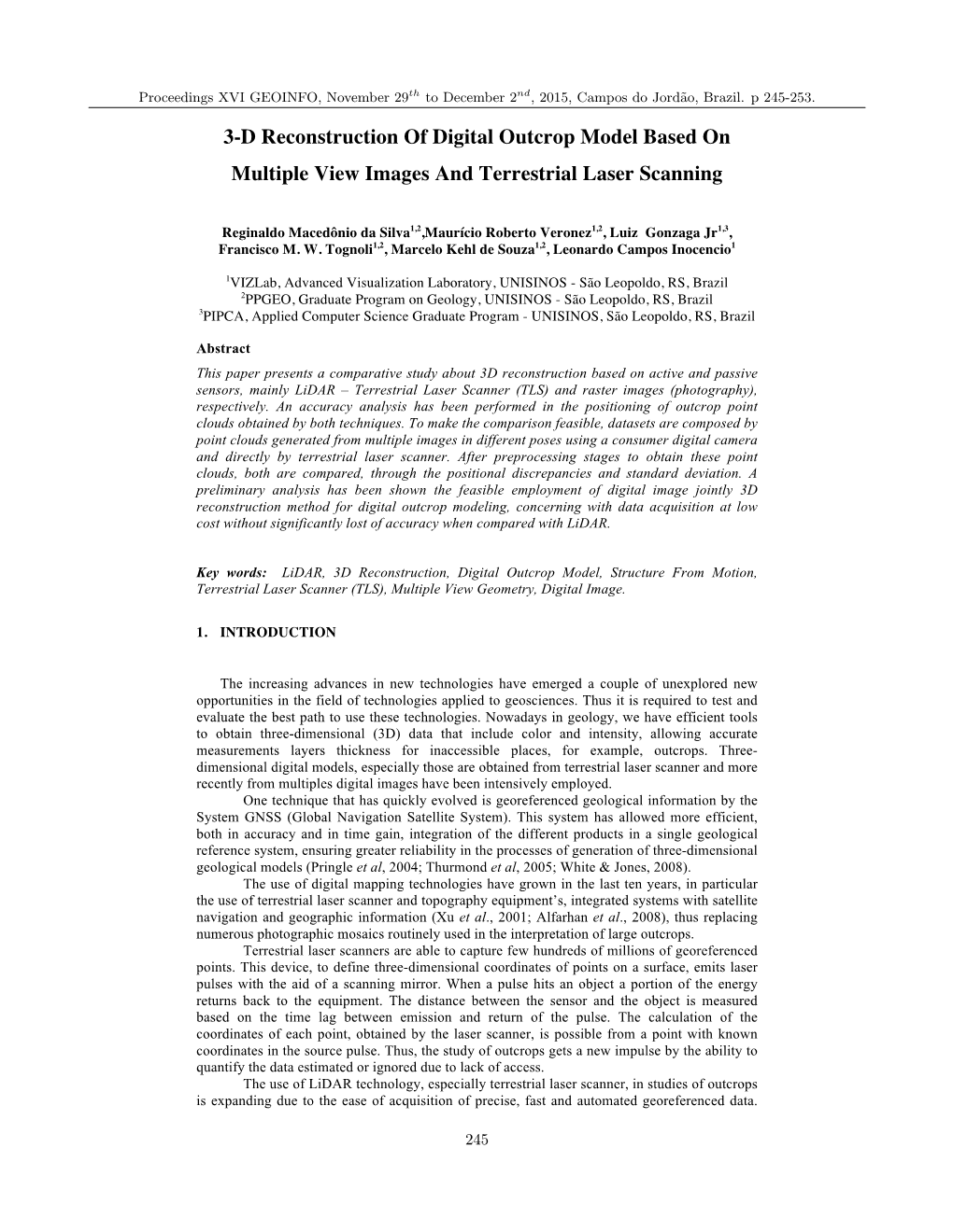 3-D Reconstruction of Digital Outcrop Model Based on Multiple View Images and Terrestrial Laser Scanning