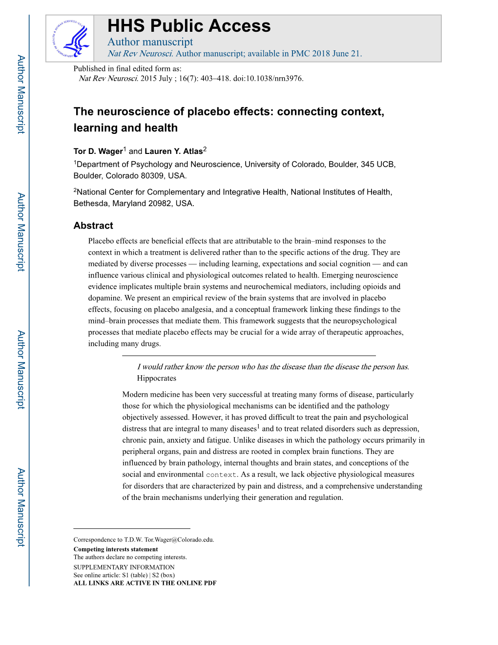 The Neuroscience of Placebo Effects: Connecting Context, Learning and Health