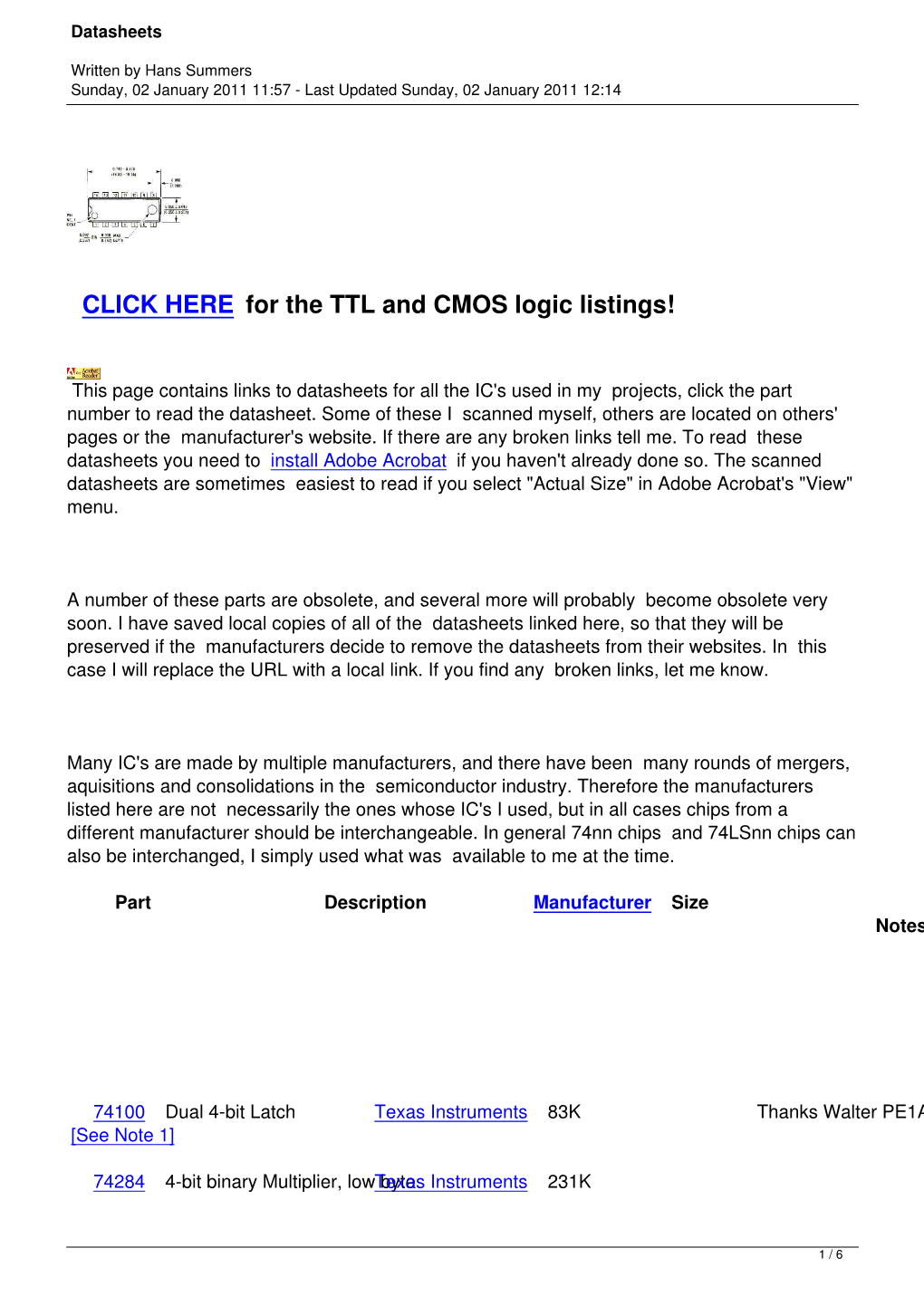 The TTL and CMOS Logic Listings!