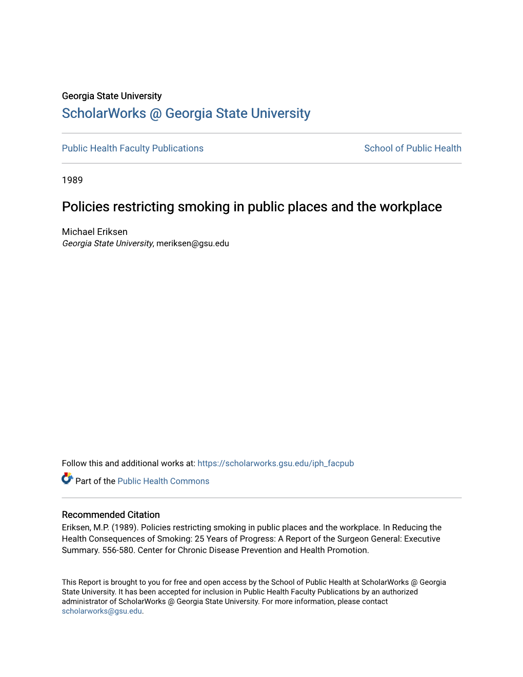 Policies Restricting Smoking in Public Places and the Workplace