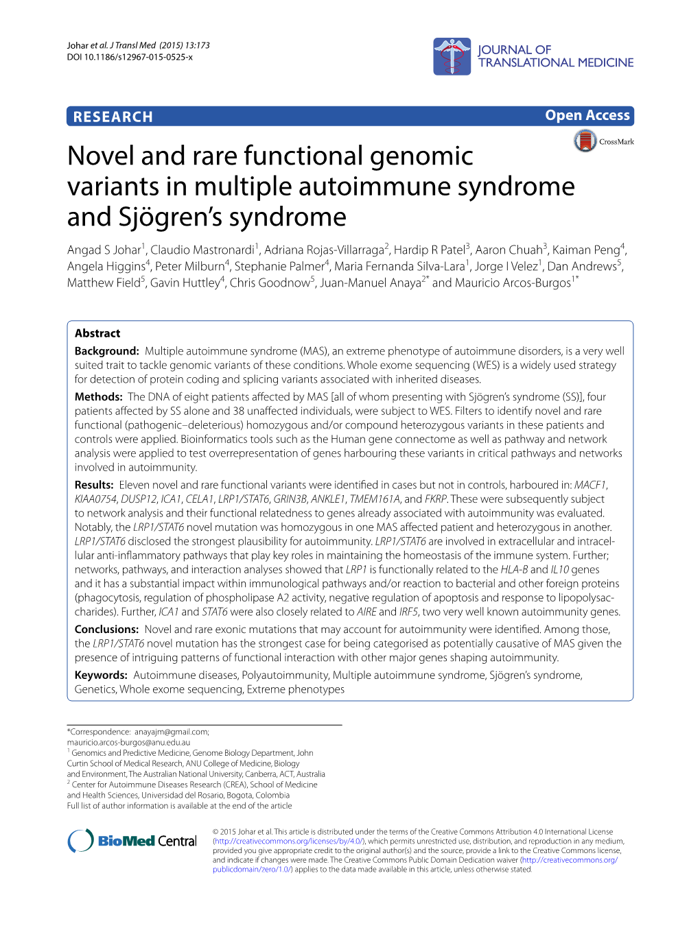 Novel and Rare Functional Genomic Variants in Multiple Autoimmune