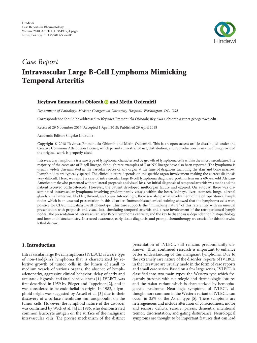 Intravascular Large B-Cell Lymphoma Mimicking Temporal Arteritis