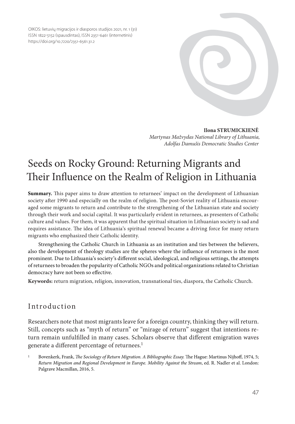 Returning Migrants and Their Influence on the Realm of Religion in Lithuania