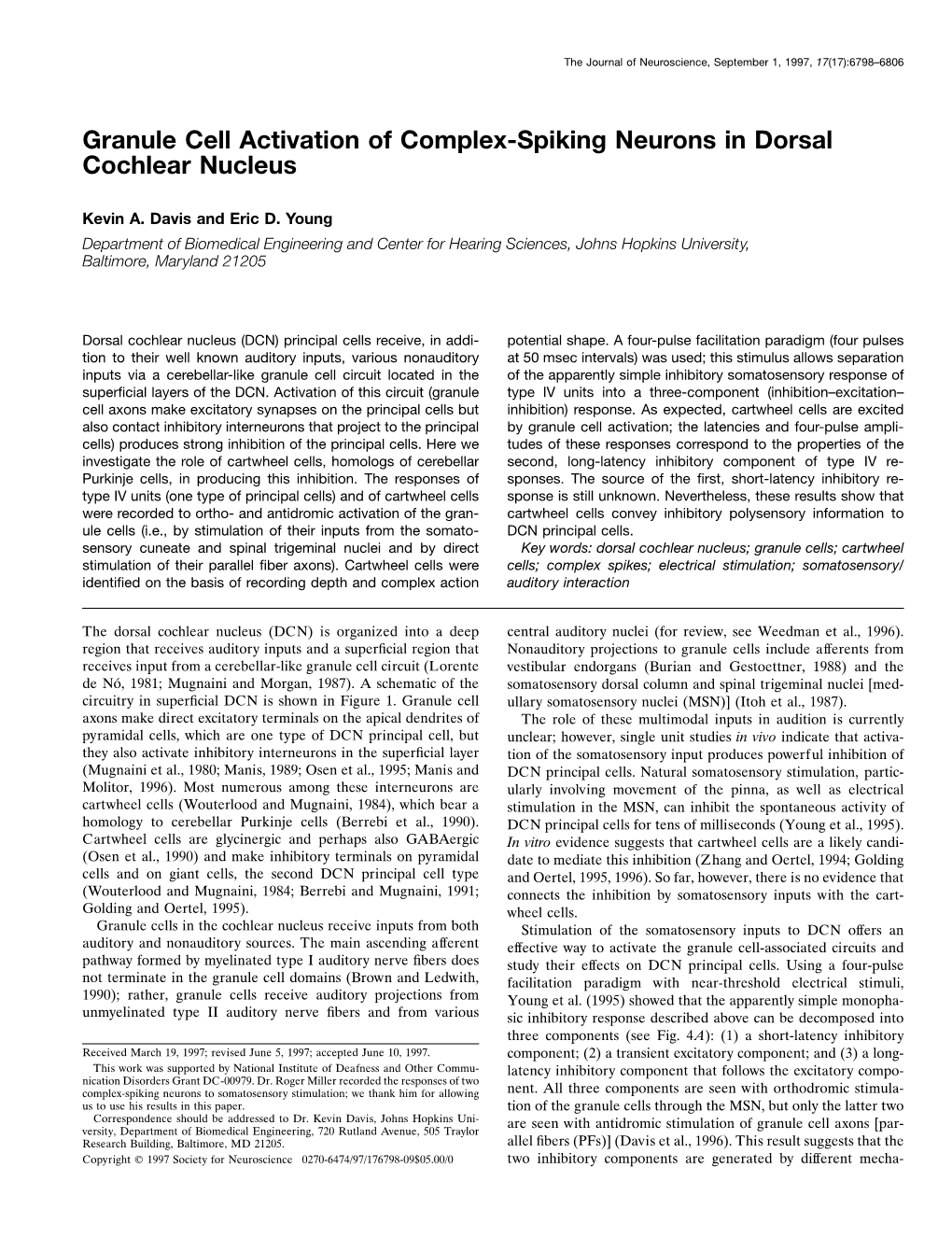 Granule Cell Activation of Complex-Spiking Neurons in Dorsal Cochlear Nucleus