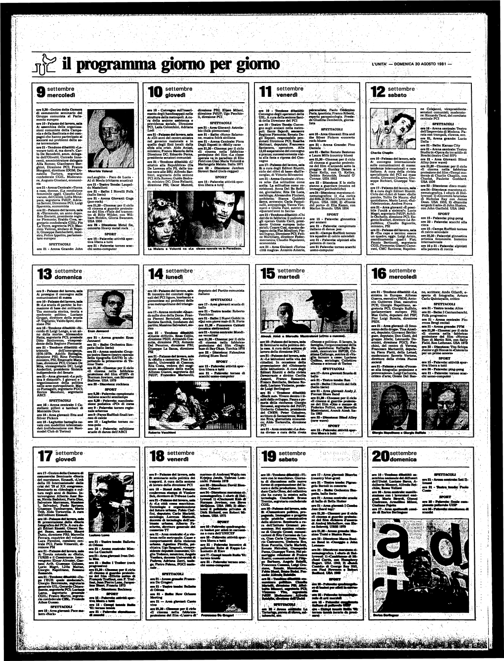 Il Programma L'unita' — DOMENICA 30 AGOSTO 1981 —