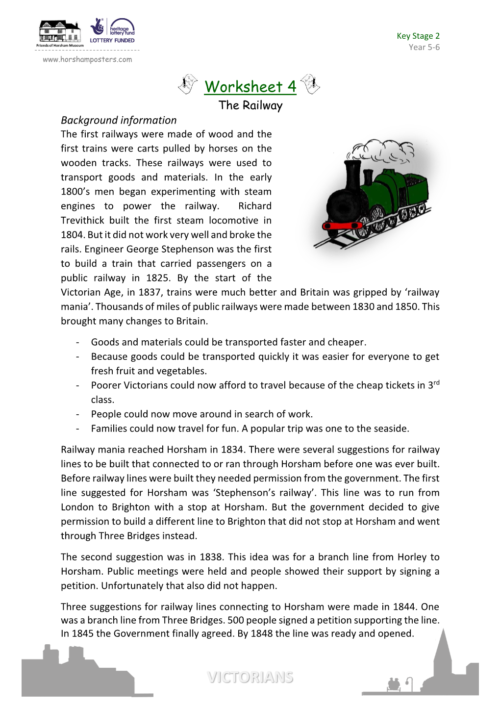 Worksheet 4 the Railway Background Information the First Railways Were Made of Wood and the First Trains Were Carts Pulled by Horses on the Wooden Tracks