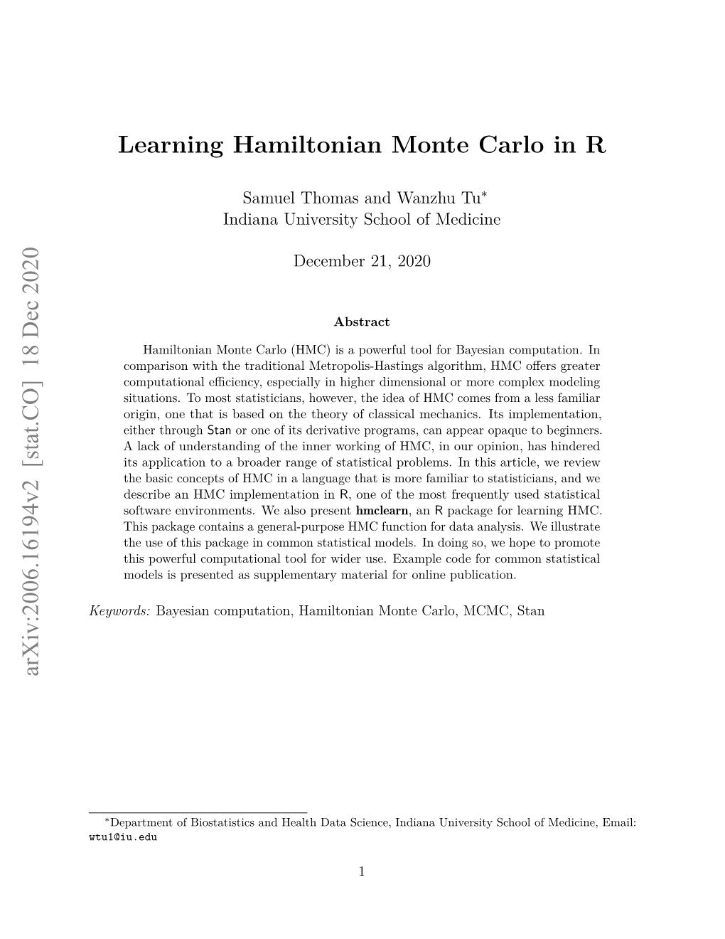 Learning Hamiltonian Monte Carlo in R